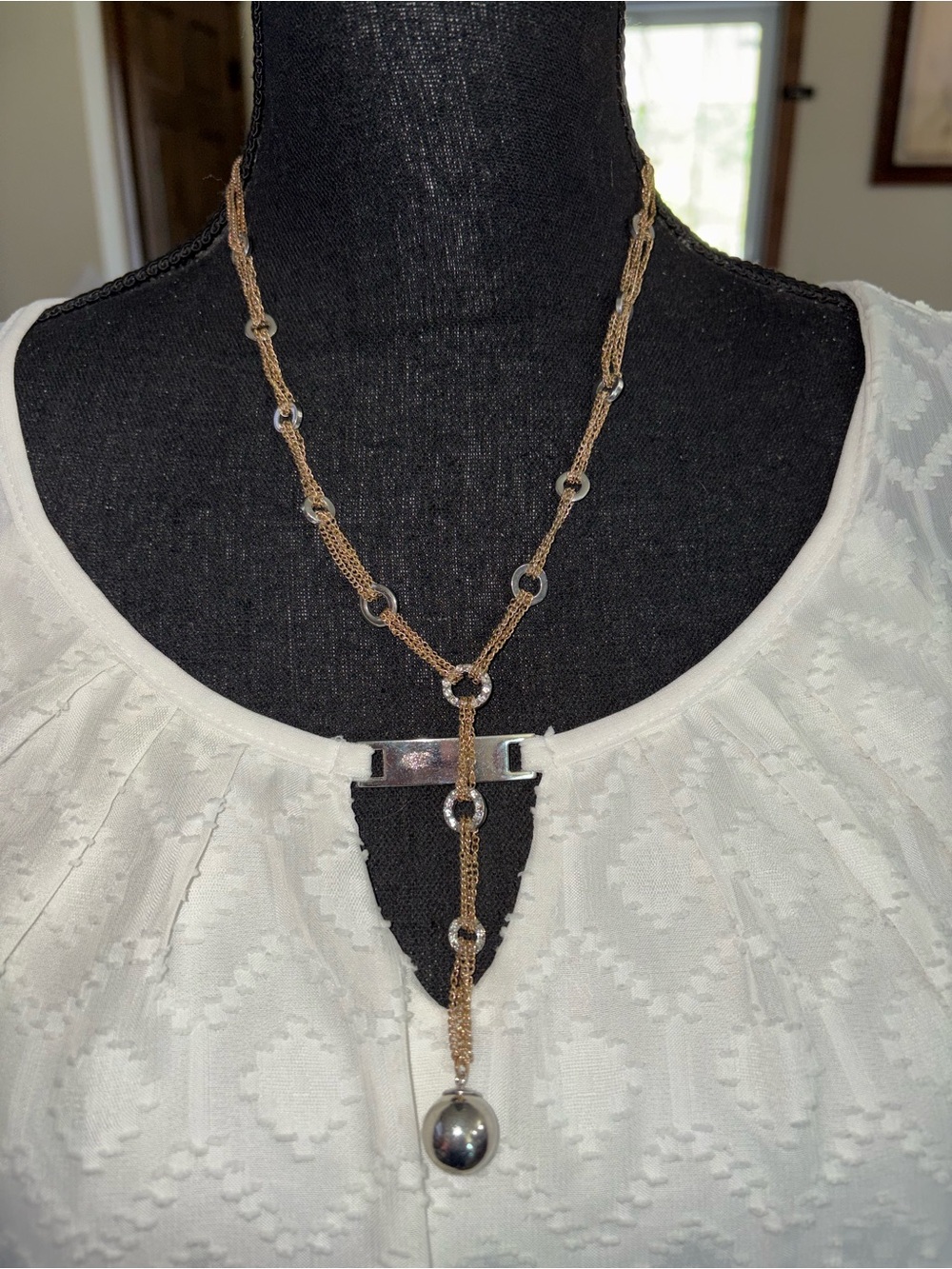 Bijoux Terner Gold and Silver Mixed-Metal Lariat Necklace. 13 1/2 inches